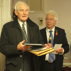 Peter Hill, Chairman, Wivenhoe History Group, who presented Ian Valentine with a personal copy of the Roll of Honour in November 2016. | Photo by Jeannie Coverley 