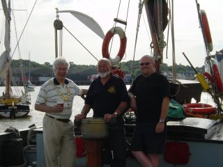 Peter Hill, Town Mayor, with Martin Phillips (right) and his First Mate at the Wivenhoe Regatta in 2004 | Photo Jan Ward