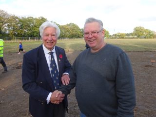 Peter Hill, President Wivenhoe RBL congratulating Phil Long, organiser of the Memorial trees | Photograph from Taylor Wimpey