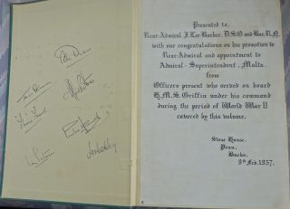 The inscription to the book presented to Rear-Admiral John Lee Barber